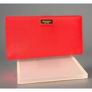 Kate Spade New York Coral Red Saffiano Leather Wallet Bifold Snap Card Holder